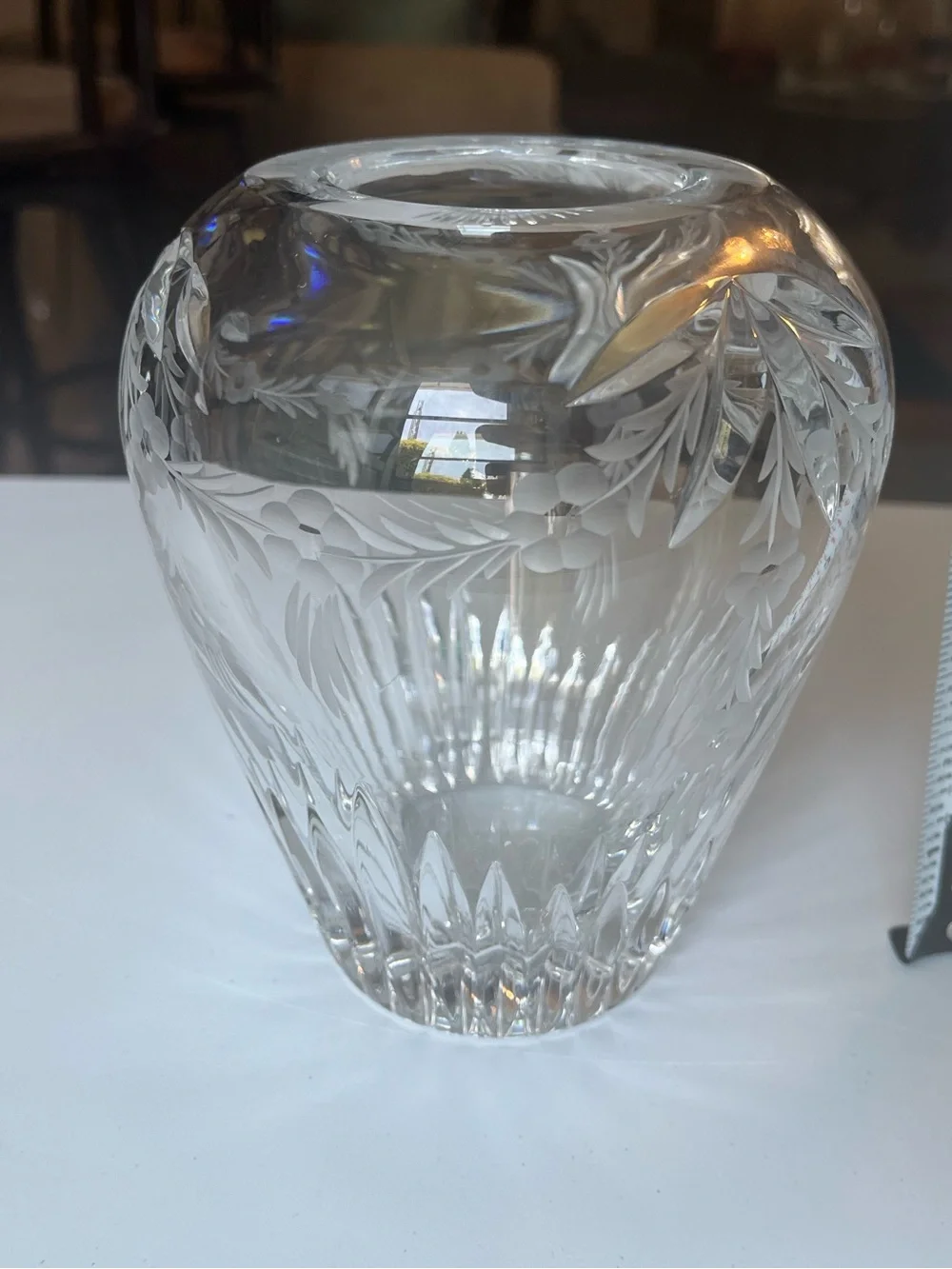 VTG Cut Crystal Rose Bowl Vase 6” Etched Flower Floral Flowers Starburst
